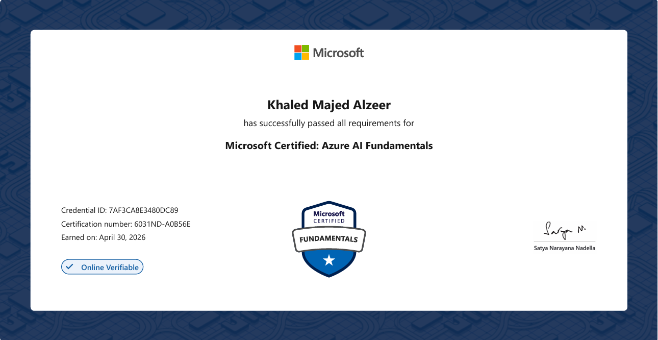 Microsoft Azure AI Fundamentals Certificate