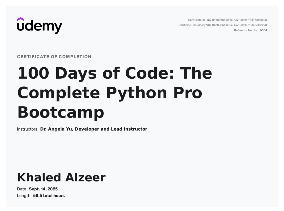 100 Days of Code - Python Certificate